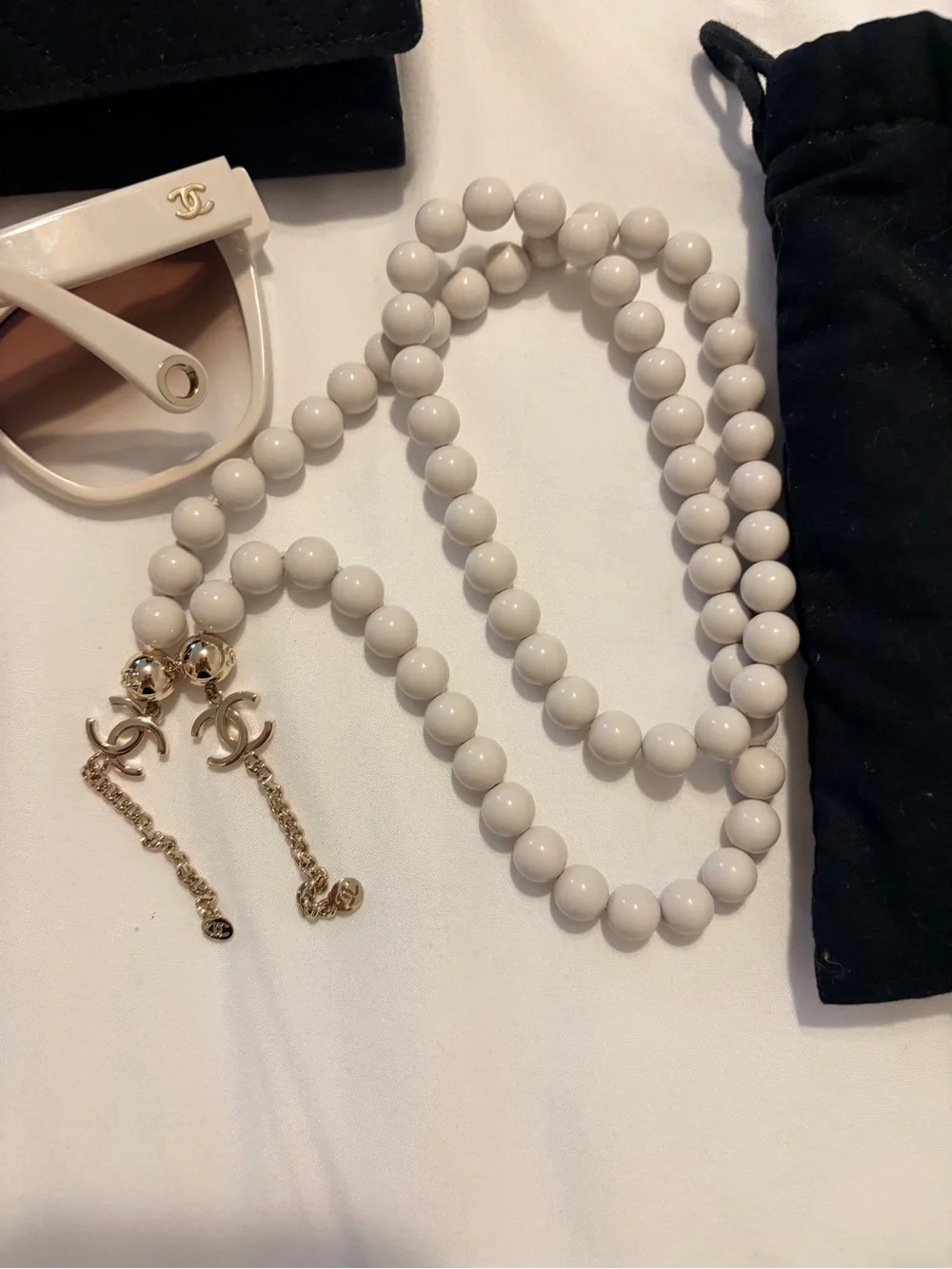 CHANEL Cream Sunglasses with Gold CC Hardware